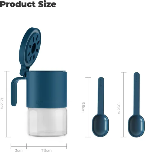 Vista 3 de Zuutii Tarros de vidrio para especias a prueba de humedad con cucharas, juego de 2 botellas de especias de 10 onzas / 10.1 fl oz, mini tarros