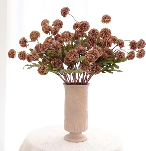 Vista 10 de 12 piezas de flores Kiku falsas, bolas artificiales de crisantemo pequeñas con tallos, mini pompones de seda sintética para jarrón, arreglos