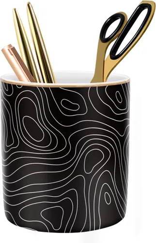 WAVEYU Portalápices, Portavasos para lápices para escritorio, Bonito soporte para brochas de maquillaje, Organizador decorativo de cerámica duradero