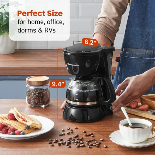 Vista 4 de Elite Gourmet EHC4128 Cafetera automática de 4 tazas para preparar y gotear con pausa y servir, jarra de vidrio, filtro reutilizable, interruptor