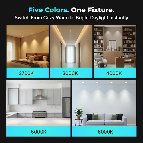 Vista 6 de LED & Lighting Solutions Luces empotrables regulables ultra delgadas de 4 pulgadas, 9W 720 lúmenes, CCT seleccionable 2700K-6000K, luz de techo de 4