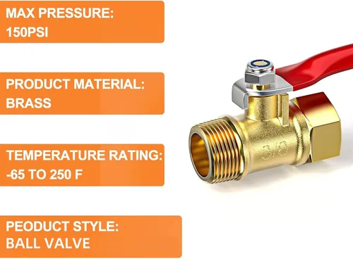 Vista 3 de GASHER 1 pieza Válvula de bola mini de latón de 1/2 pulgada, válvula de cierre, rosca NPT de 1/2 pulgada macho x hembra para accesorios de tubería