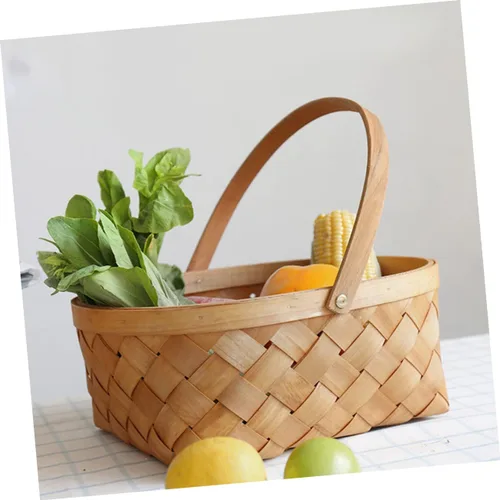 Vista 7 de 2 cestas de dulces para adultos, accesorios de baño para cesta de verduras, cesta de almacenamiento de virutas de madera tejida a mano, cestas