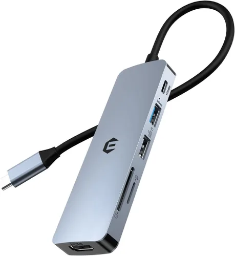 Adaptador de concentrador USB C de 6 puertos, base USB C, doble monitor 4K HDMI multipuerto Hub (USB A 3.0, 100 W PD, ranura SD/TF), divisor tipo C,