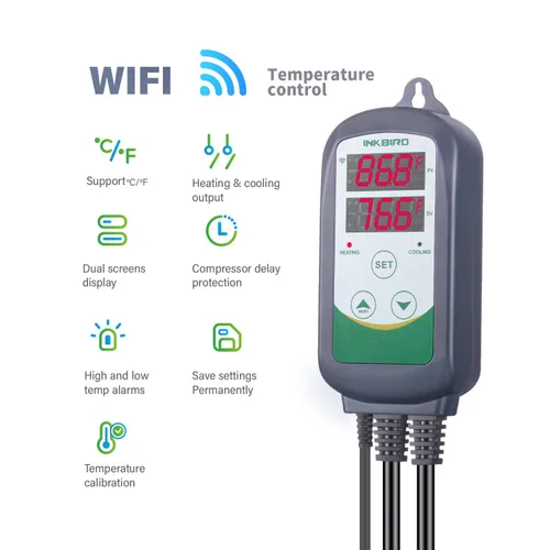 Vista 4 de Inkbird WiFi ITC-308 Termostato de controlador de temperatura digital y termostato de reptil IPT-2CH WiFi controlador de temperatura