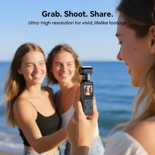 Vista 3 de BOBLOV Cámara corporal 5K con micrófono, cámara de vlogging W5, 5K/15FPS y 4K/60FPS con lente giratoria de 270°, soporte de micrófono externo