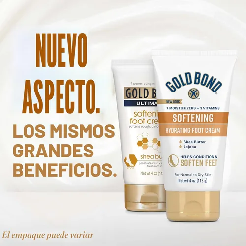 Vista 2 de Gold Bond Crema suavizante para pies, 4 onzas, con manteca de karité para suavizar los pies ásperos y secos