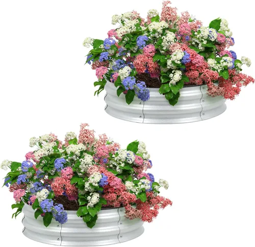 Vista 14 de BPS Cama de jardín elevada de metal, maceta galvanizada de 2.5 pies de diámetro, cajas de jardín elevadas para macetas de flores, verduras y hierbas