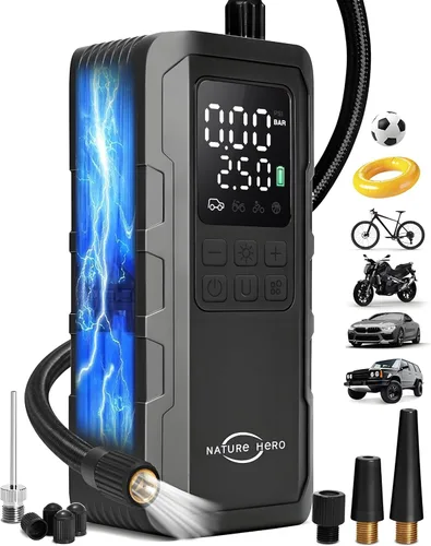 Compresor de aire portátil para inflador de neumáticos, bomba de aire portátil inalámbrica de 150 PSI para neumáticos de automóvil con manómetro y