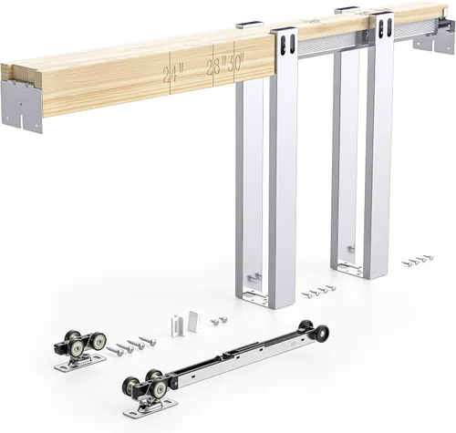Vista 12 de EaseLife - Kit de marco para puerta de bolsillo de 28x80 pulgadas con mecanismo de cierre suave de dos vías para paredes de montantes de 2X4