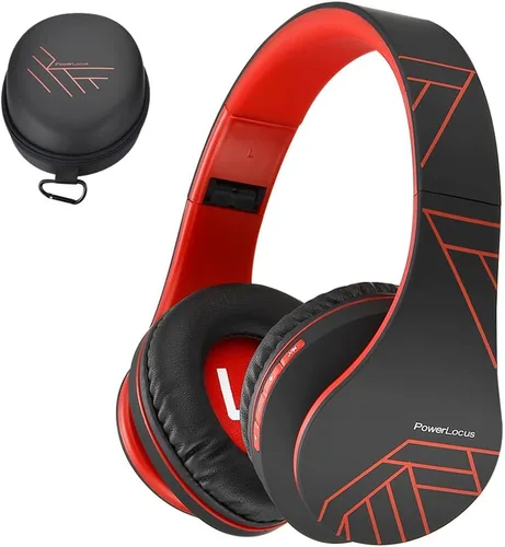 Vista 13 de PowerLocus - Audífonos Bluetooth sobre las orejas, auriculares inalámbricos plegables estéreo con cable y sin cable con micrófono incorporado, Micro