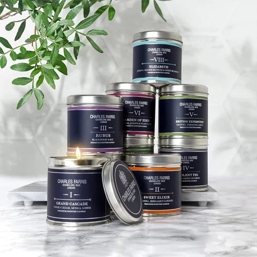 Vista 5 de Charles Farris Vela perfumada de lujo, lata, vertida a mano, larga duración, combustión limpia, 10.5 onzas, quema hasta 40 horas, fabricada