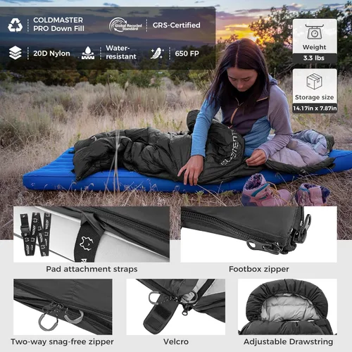 Vista 8 de ATEPA 3-in-1 Hybrid Down Sleeping Bag for Adults, Lightweight 3 Season Wearable Backpacking Sleeping Bag with Pad Attachment & Compact Compression