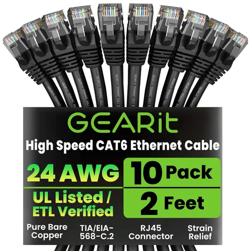 Vista 16 de GEARit Paquete de 50 cables Ethernet Cat6 de 0.5 pies Cable de conexión de red RJ45, conectores chapados en oro sin enganches de 10 Gbps, cable