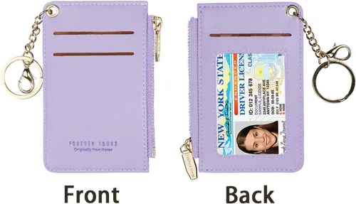 Vista 6 de Carteras pequeñas de cuero delgado para mujeres, tarjetero, cartera, monedero con llavero