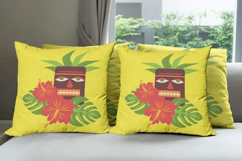 Vista 62 de Ambesonne Paquete de 4 fundas de cojín navideñas con cinta, ilustración de imagen de deseos navideños, impresión digital moderna de doble cara, 16