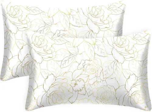 Vista 32 de EXQ Home - Funda de almohada de satén para cuidar el cabello y la piel, tamaño estándar, de seda con estampado negro, juego de 2 fundas con cierre