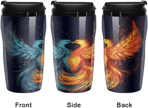 Vista 4 de Fire And Water Phoenix Coffee Cup Hot Coffee Travel Mug Reusable Iced Coffee Cups Double Heat Insulation Coffee Mug with Leak-Proof Lid Stylish