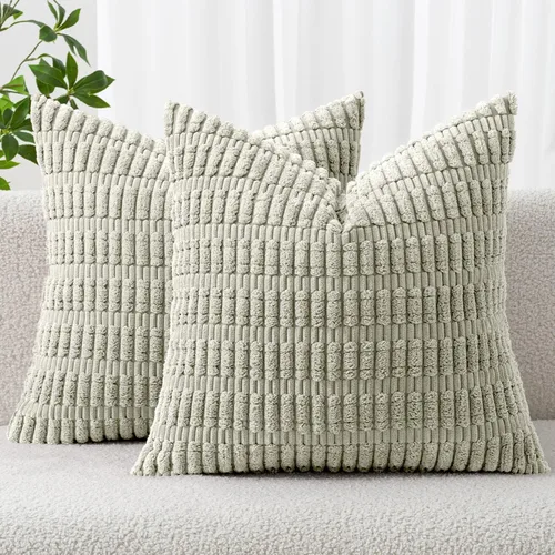 Vista 31 de MIULEE - Juego de 2 fundas decorativas para cojines, de pana suave y con moderno estilo campestre bohemio a rayas, decoración de primavera