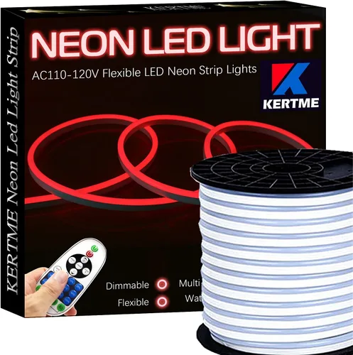 Vista 12 de Tira de luces LED de neón tipo AC 110-120V, tira de luz de neón LED flexible/impermeable/regulable/multimodos + control remoto de 23 teclas