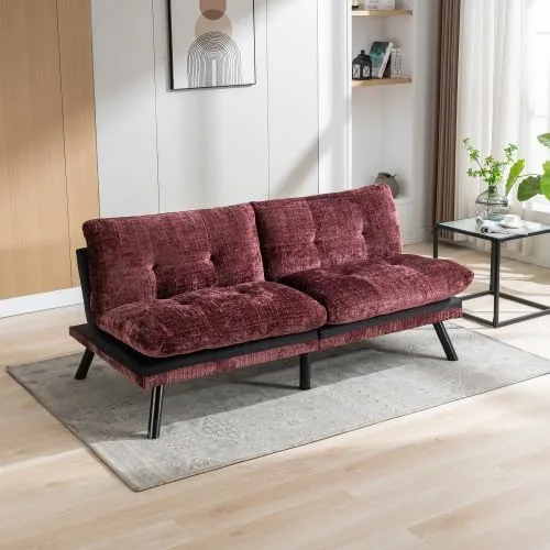 Vista 12 de anwickjeff Sofá cama futón, sofá convertible moderno, sofá biplaza plegable, sofás de futón transpirables para espacios pequeños compactos