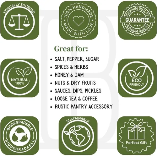 Vista 5 de Azucarero decorativo de madera rústica y cuchara con tapa de boca ancha para dulces y especias para condimentos, frutos secos, recipiente