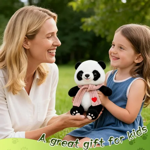 Vista 6 de Muñecas de panda de 9.8 pulgadas con bufanda de corazón de amor, juguetes de peluche suaves de animales de peluche, regalos de cumpleaños para Azul