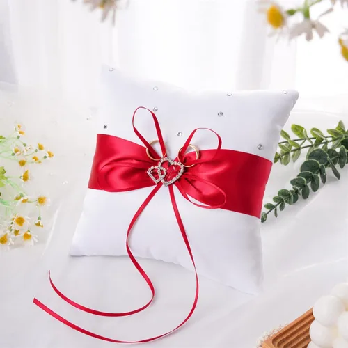 Vista 2 de QIRMIZI Almohada de anillo, cojín de anillo de perlas, portador de anillo, soporte de anillo para boda en la playa, ceremonia de boda, propuesta