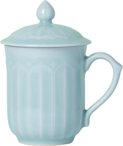 Taza de té de loto de porcelana con tapa y asa, taza de café única de 12 onzas, apta para microondas y lavavajillas, regalos para mujeres y hombres,