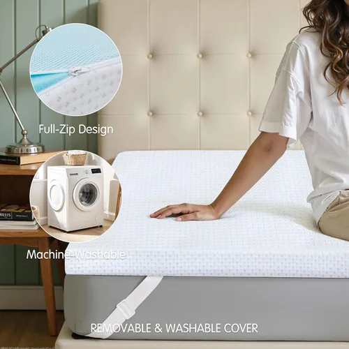 Vista 11 de Subrtex Funda para Topper de Colchón (Solo Funda) Protector de Colchón Ropa de Cama de Rayón Hecho de Bambú Funda Envolvente de Colchón Extraíble