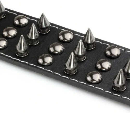 Vista 3 de MILAKOO 2 pulseras negras para cinturón, cuerda de cuero, pulsera punk rock negra de 6 a 8 pulgadas