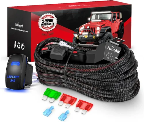 Nilight Kit de arnés de cableado de nailon 12 AWG 1 cable 12V interruptor basculante de 5 pines láser encendido/apagado relé de alimentación fusible