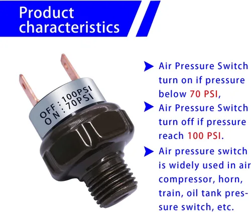 Vista 4 de mankk Interruptor de presión de aire 70-100 PSI Rosca 1/4 "NPT 24V 12V DC Compresor de aire Interruptor de presión para tren de bocina de aire