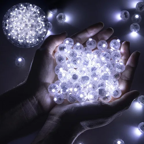 Vista 7 de 50 luces de globo, mini luces LED, redondas, largas esperas, lámpara de bola para linterna de papel, fiesta de cumpleaños, Navidad, Halloween, Azul