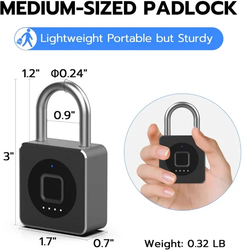Vista 6 de Candado eLinkSmart para casillero de gimnasio con huella digital, candado biométrico sin llave, candado inteligente electrónico resistente a