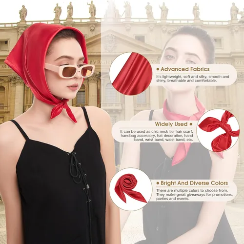 Vista 7 de Zando Bufanda de seda cuadrada de gasa de color sólido, bufandas retro para mujer, bufandas para el cuello, bufanda, monedero, bufanda