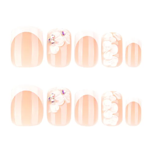 Vista 267 de Uñas Postizas de Mariposa con Purpurina Rosa - 24 piezas de Cobertura Completa Brillantes que se Pegan en Uñas Artificiales Acrílicas S11
