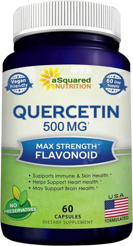 aSquared Nutrition - Suplemento de Quercetina 500 mg – 60 Cápsulas – Píldoras de Polvo Complejo de Quercetina Dihidrato para Apoyar la Respuesta