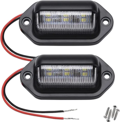Vista 11 de 2 luces LED ámbar amarillas para placa de matrícula, 12V-24V DC impermeable 6-SMD lámpara de placa de matrícula luz trasera, para camión SUV