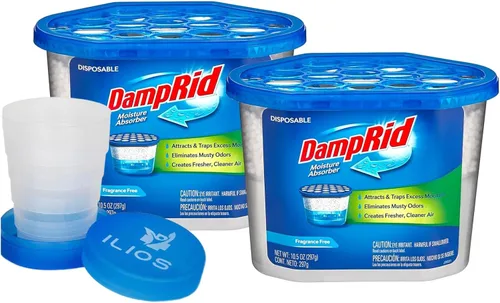 Damp Rid Absorbedor de Humedad y Eliminador de Olores - Sin Fragancia - 10.5 oz. (Paquete de 2) Desechable, Dura Hasta 60 Días, No Requiere