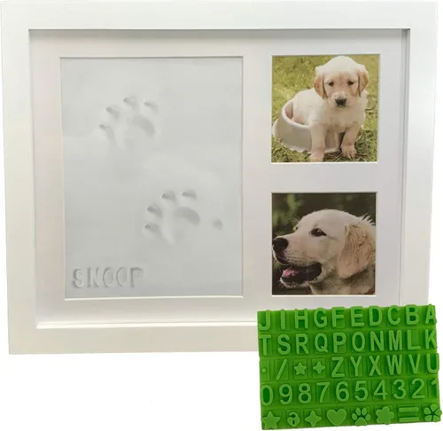 Kit de recuerdo y marco de fotos con estampado de patas de perro o gato, marco de fotos de madera de primera calidad, molde de arcilla para huellas