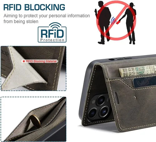 Vista 8 de BANDKIT Funda para iPhone 1313 Mini13 Pro13 Pro Max, funda de cuero de primera calidad con 3 ranuras para tarjetas, cubierta magnética