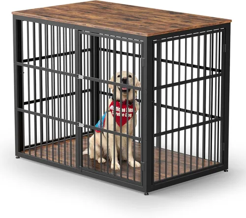 Vista 13 de Lyromix Mueble de jaula para perros de 43 pulgadas con 3 puertas, mesa auxiliar de jaula de madera XL, jaula resistente para cachorros