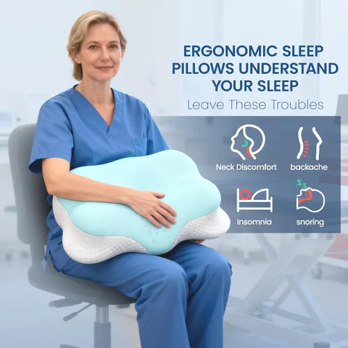 Vista 6 de Almohada cervical para dormir – Almohada de nube suave para dormir de lado para adultos, almohada de contorno cervical almohada refrescante