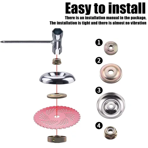 Vista 3 de PLUMIA Cuchillas con punta de carburo de 9" x 36 dientes con kit adaptador universal, para desbrozadora, recortadora, cortadora de hierba