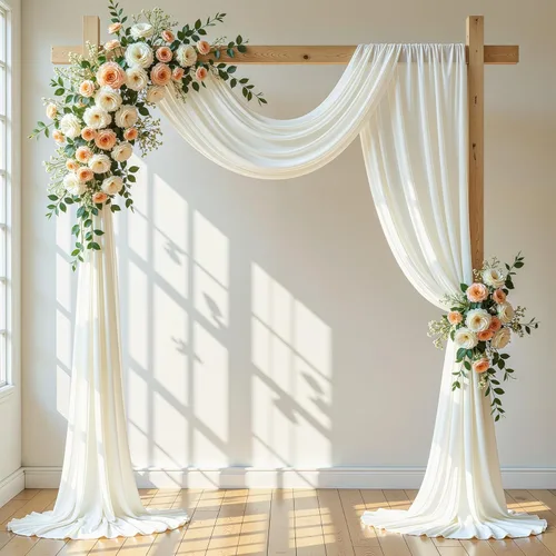 Vista 27 de Tela drapeada para arco de boda, 2 paneles de 18 pies, cortina de telón de fondo transparente azul bebé, cortina de gasa para boda, arco, ceremonia