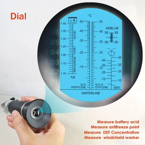 Vista 2 de 4-in-1 DEF Antifreeze Coolant Refractometer for Automobile Antifreeze System, Diesel Exhaust Fluid, Battery Acid and Windshield Washer Fluid