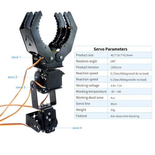 Vista 6 de Robot Kit 4 DOF Brazo robótico con servo para arrancador