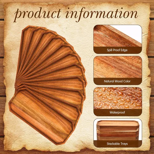 Vista 3 de Dandat Paquete de 12 platos de madera de acacia para servir de 12 x 5 pulgadas, bandeja rústica rectangular para charcutería, plato de queso