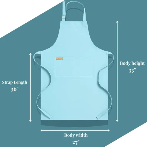 Vista 4 de Delantal de cocina 100% algodón con 2 bolsillos, delantal de chef ajustable para cocinar, hornear barbacoa, delantal unisex